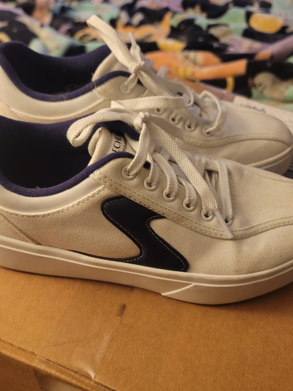 Skechers White and Navy Canvas Women's Sneakers - Picture 2 of 3